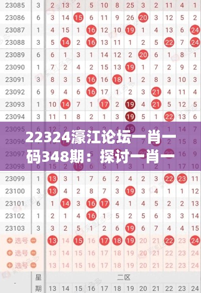 22324濠江論壇一肖一碼348期：探討一肖一碼的歷史數(shù)據(jù)