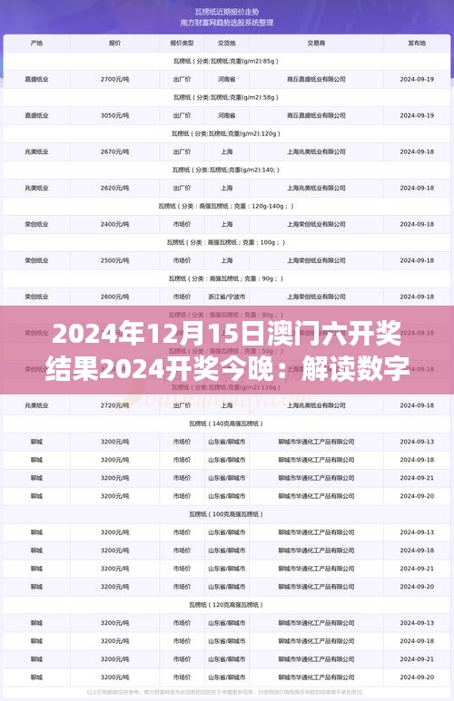 2024年12月15日澳門六開獎(jiǎng)結(jié)果2024開獎(jiǎng)今晚：解讀數(shù)字組合中的幸運(yùn)與機(jī)遇