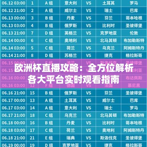 歐洲杯直播攻略：全方位解析各大平臺(tái)實(shí)時(shí)觀看指南