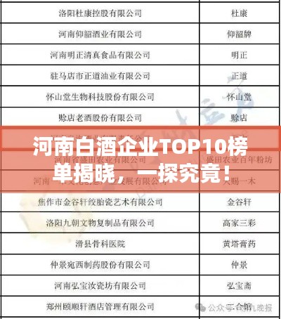 河南白酒企業(yè)TOP10榜單揭曉，一探究竟！