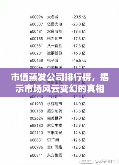 市值蒸發(fā)公司排行榜，揭示市場風云變幻的真相！